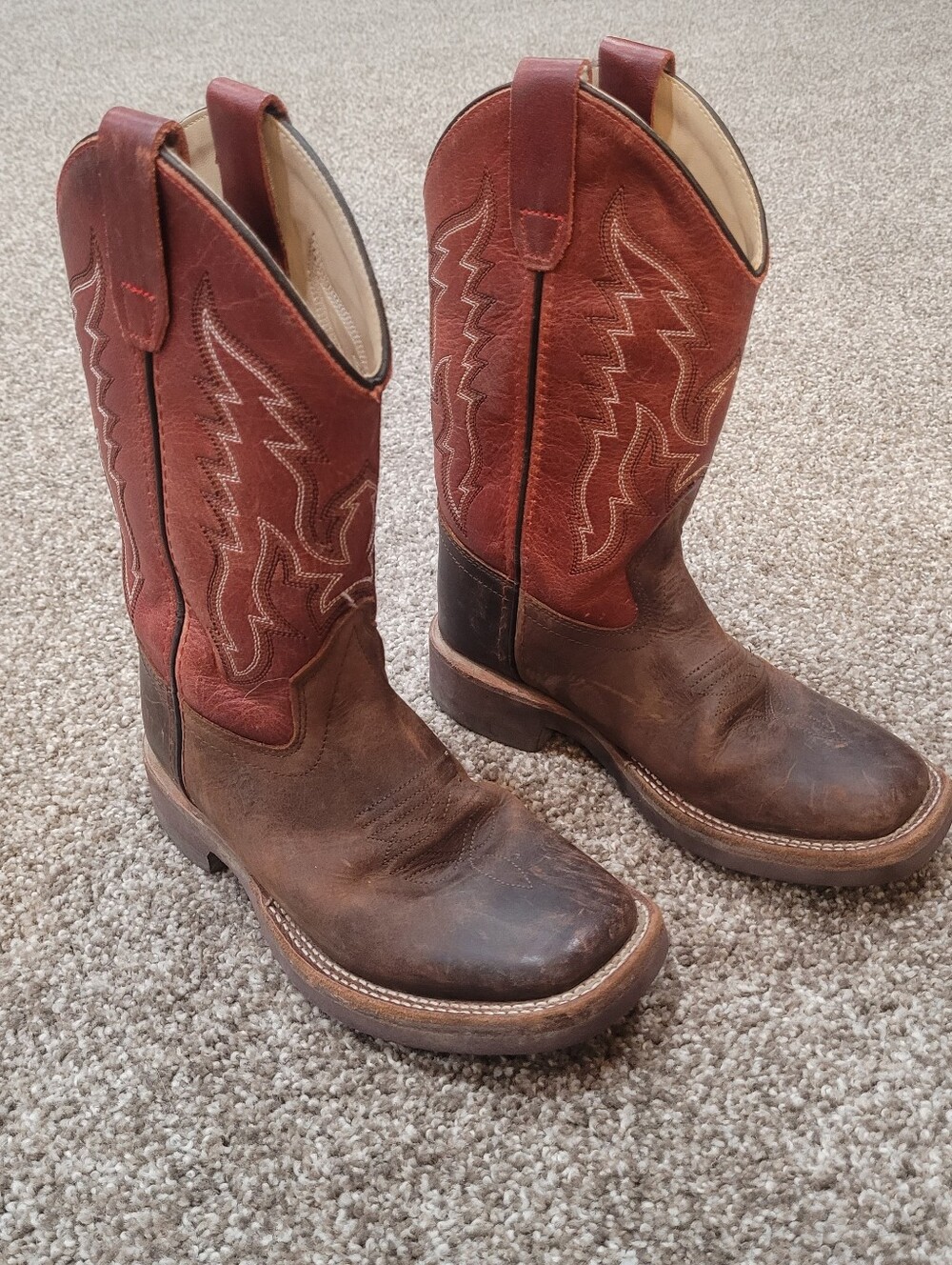 Cody James Burgundy Red Leather Square Toe Cowboy Western Work Boots Youth Sz 1